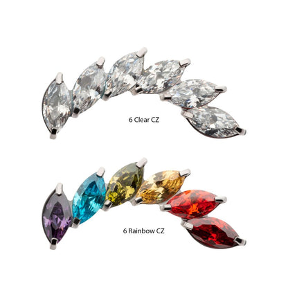 Titanium Internally Threaded Prong Set Marquise CZ Staggered 6-Cluster Top