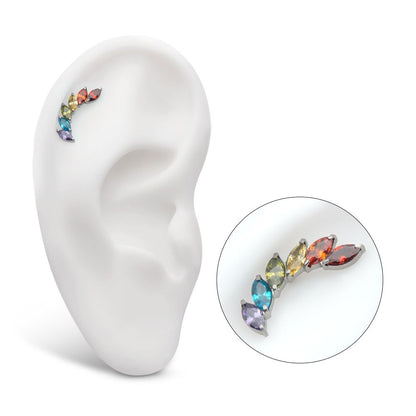Titanium Internally Threaded Prong Set Marquise CZ Staggered 6-Cluster Top