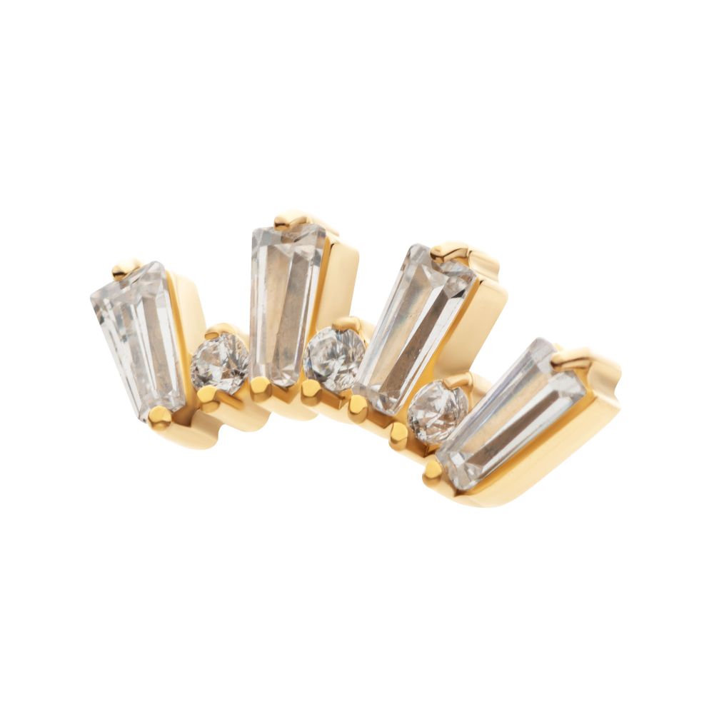 24Kt Gold PVD Titanium Internally Threaded Prong Set Baguette & Round CZ 7-Cluster Top