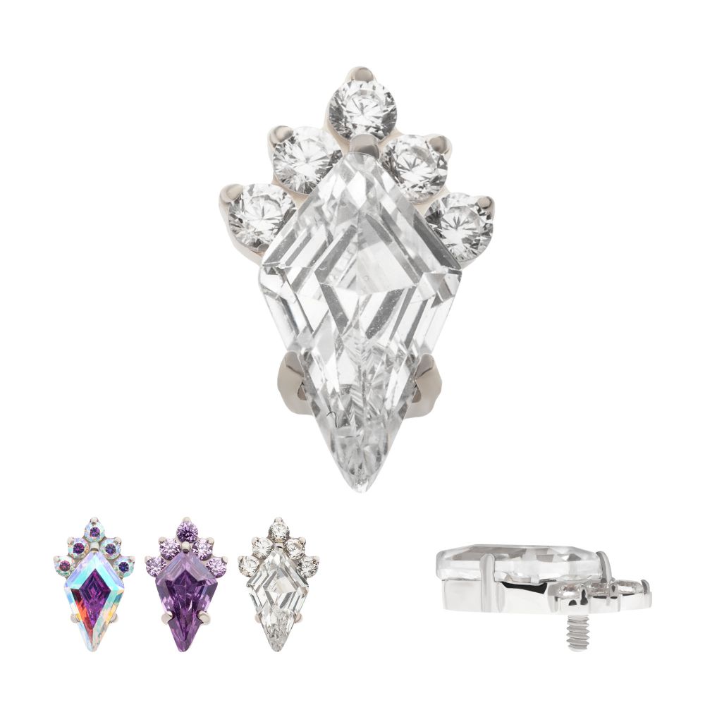 Titanium Internally Threaded Prong Set Kite Shape CZ Top with 5-Cluster Round CZ
