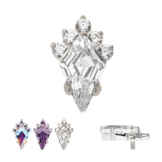 Titanium Internally Threaded Prong Set Kite Shape CZ Top with 5-Cluster Round CZ