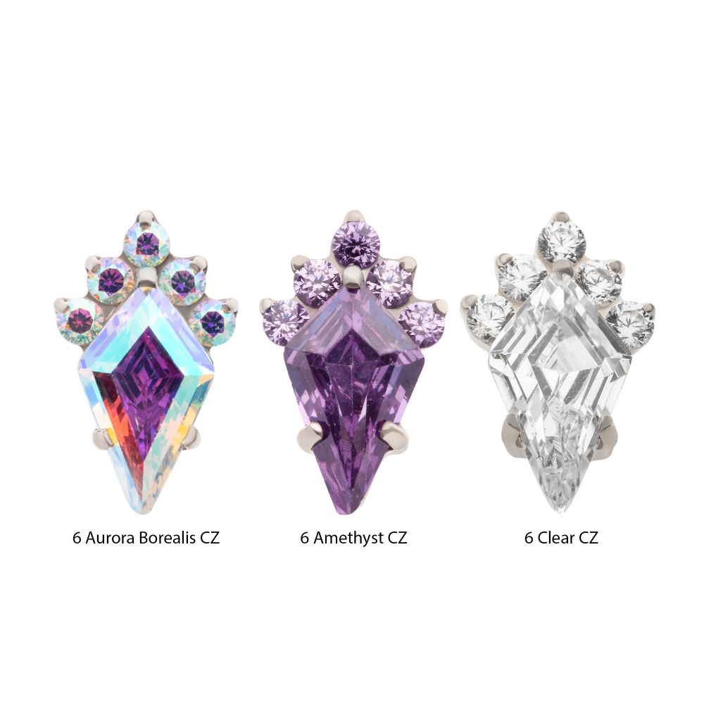 Titanium Internally Threaded Prong Set Kite Shape CZ Top with 5-Cluster Round CZ