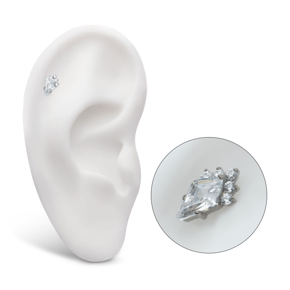 Titanium Internally Threaded Prong Set Kite Shape CZ Top with 5-Cluster Round CZ