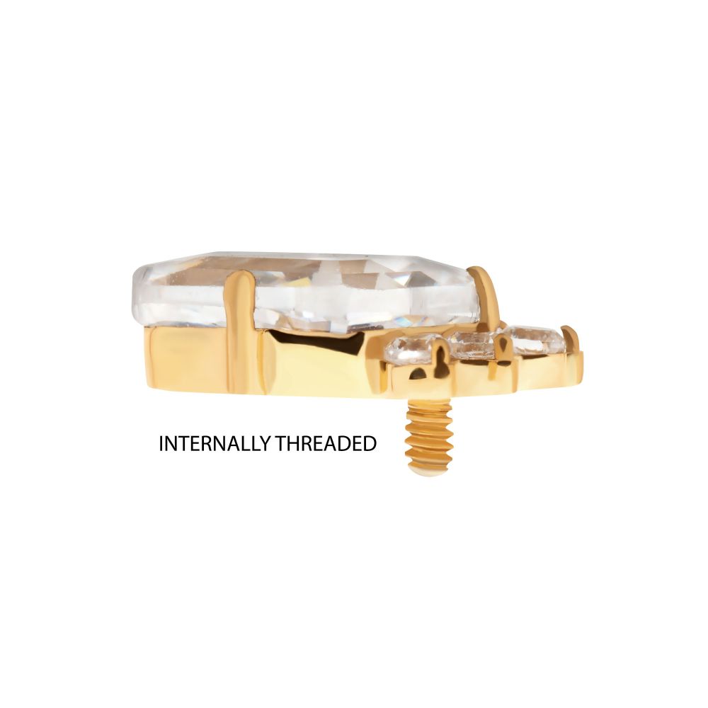24Kt Gold PVD Titanium Internally Threaded Prong Set Kite Shape CZ Top with 5-Cluster Round CZ