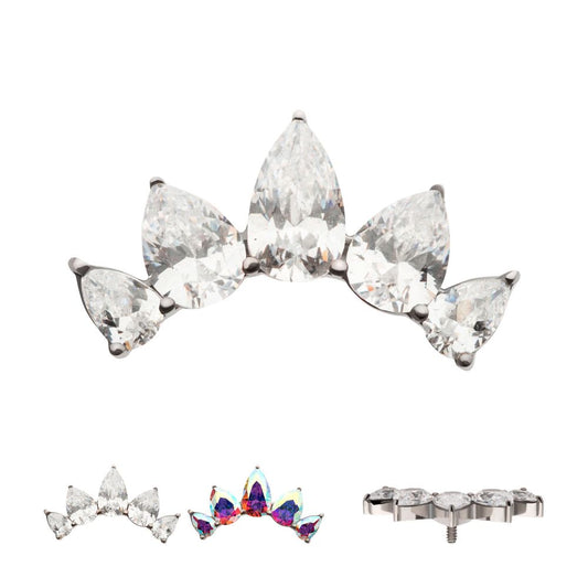 Titanium Internally Threaded Prong Set Teardrop CZ 5-Cluster Fan Shape Top