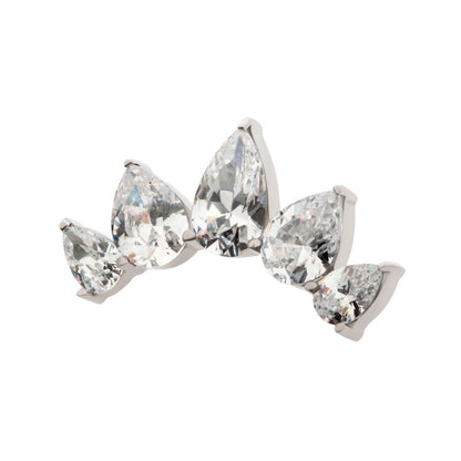 Titanium Internally Threaded Prong Set Teardrop CZ 5-Cluster Fan Shape Top