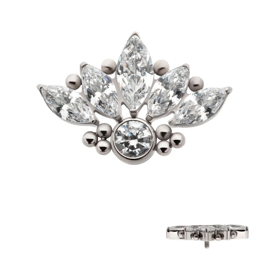 Titanium Internally Threaded 5-Cluster Prong Set Marquise CZ Top with Beads & Bezet Set Round CZ