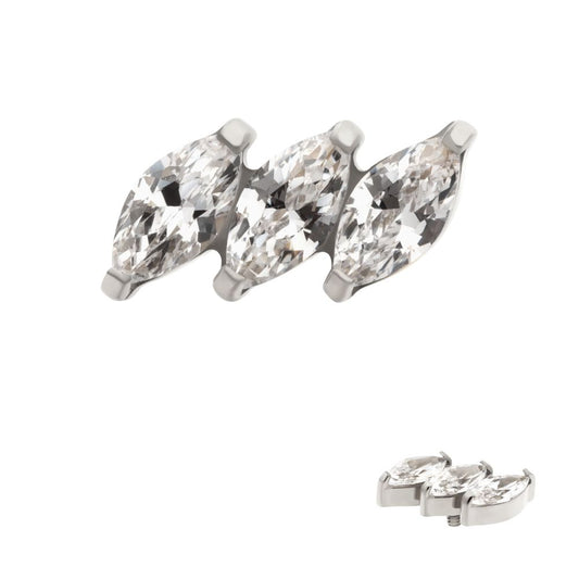 Titanium Internally Threaded Prong Set Marquise CZ Diagonal 3-Cluster Top