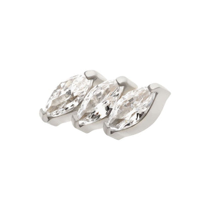 Titanium Internally Threaded Prong Set Marquise CZ Diagonal 3-Cluster Top