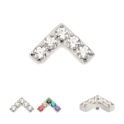 Titanium Internally Threaded Prong Set  5 Round CZ Chevron Shape Top