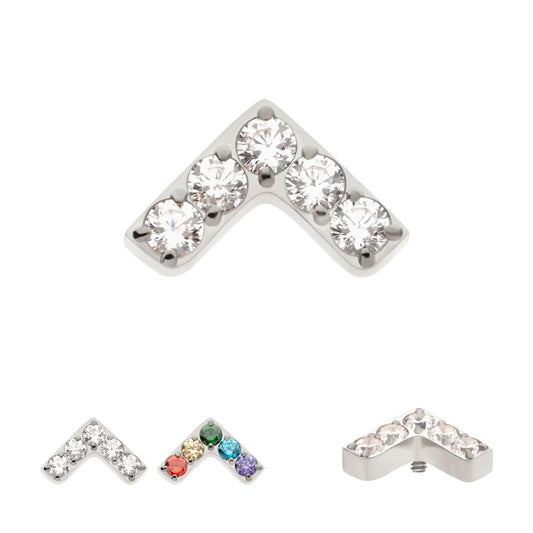 Titanium Internally Threaded Prong Set  5 Round CZ Chevron Shape Top