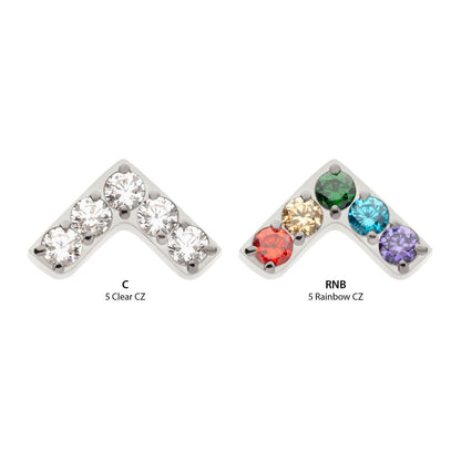 Titanium Internally Threaded Prong Set  5 Round CZ Chevron Shape Top