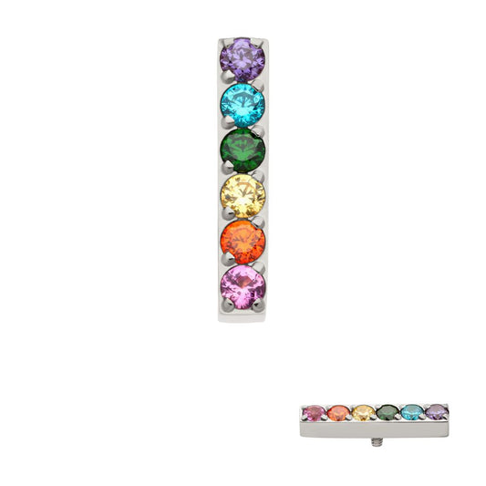 Titanium Internally Threaded Prong Set Rainbow CZ 6-Cluster Bar Top