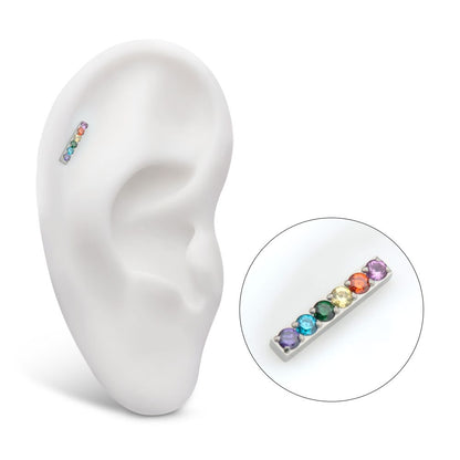 Titanium Internally Threaded Prong Set Rainbow CZ 6-Cluster Bar Top