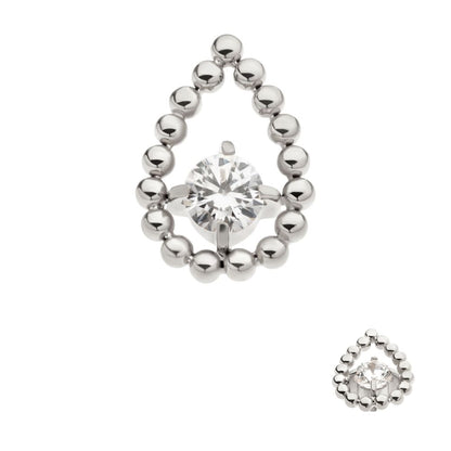 Titanium Internally Threaded Hollow Teardrop Shape Beads with Prong Set CZ Top
