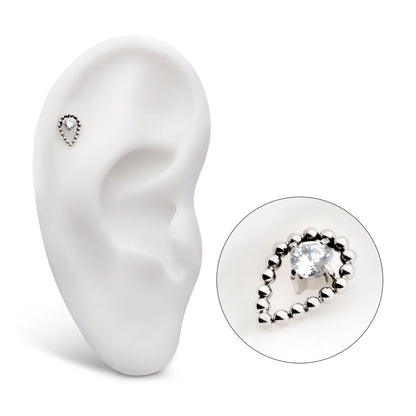 Titanium Internally Threaded Hollow Teardrop Shape Beads with Prong Set CZ Top