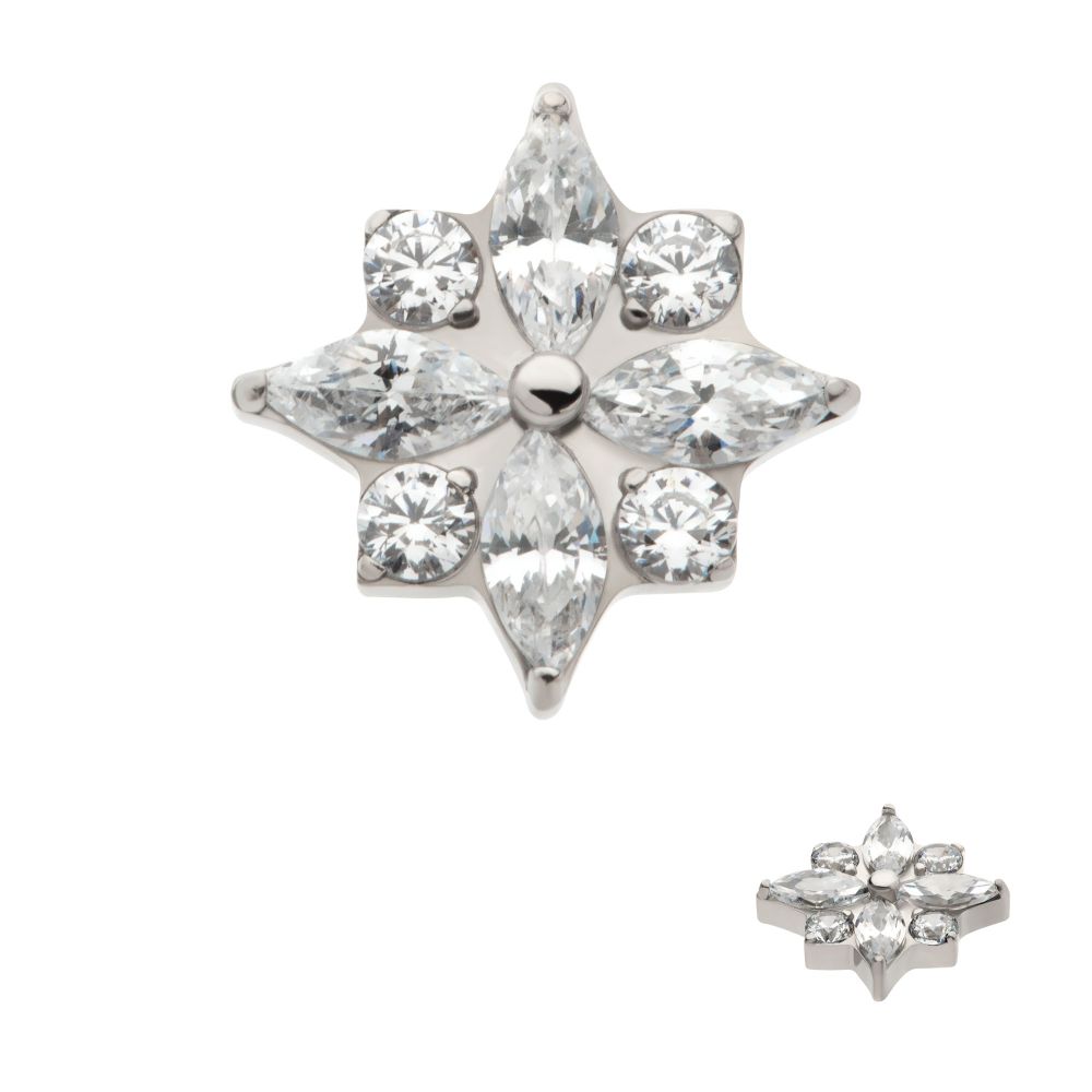 Titanium Internally Threaded with 4 Marquise & 4 Round CZ Flower Shape Top