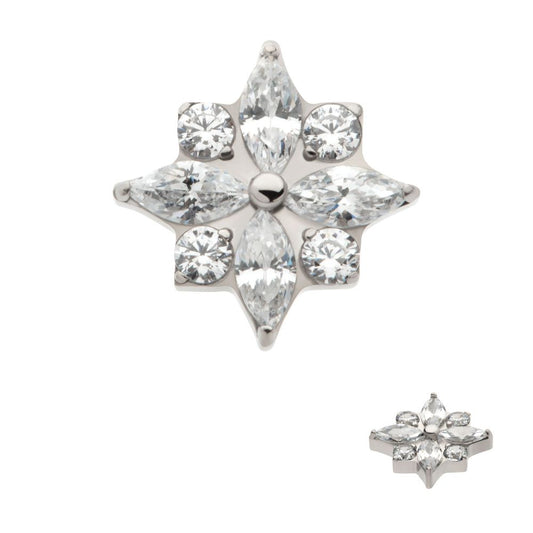 Titanium Internally Threaded with 4 Marquise & 4 Round CZ Flower Shape Top