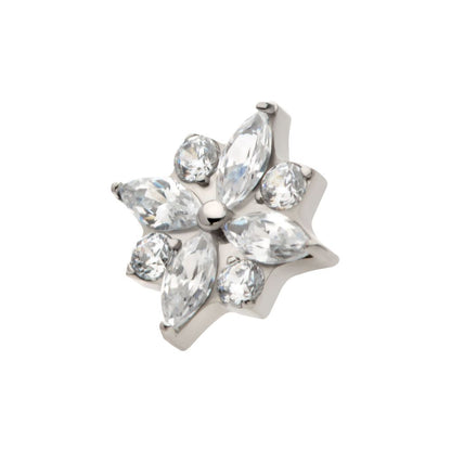 Titanium Internally Threaded with 4 Marquise & 4 Round CZ Flower Shape Top