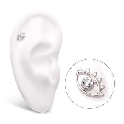 Titanium Internally Threaded with 2mm Bezel Set Round CZ Gem Evil Eye Top