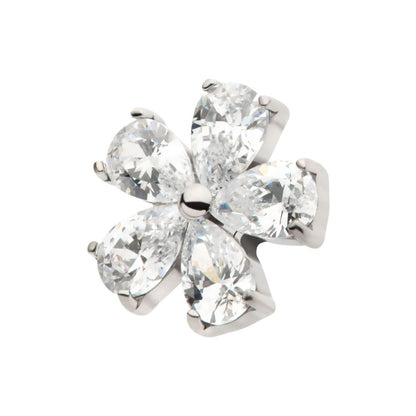Titanium Internally Threaded Prong Set CZ Gem 5-Petal Flower Top