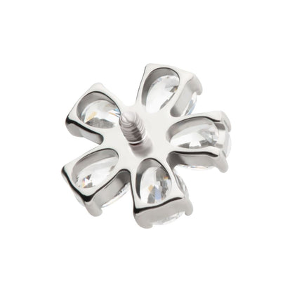 Titanium Internally Threaded Prong Set CZ Gem 5-Petal Flower Top