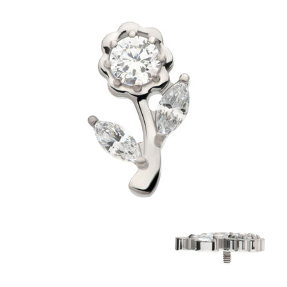 Titanium Internally Threaded Prong Set Round & Marquise CZ Gem Rose Flower Top