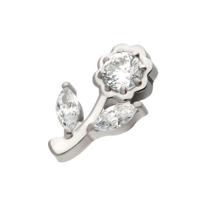 Titanium Internally Threaded Prong Set Round & Marquise CZ Gem Rose Flower Top