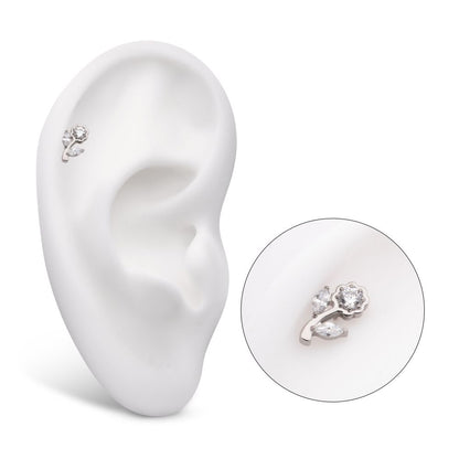 Titanium Internally Threaded Prong Set Round & Marquise CZ Gem Rose Flower Top