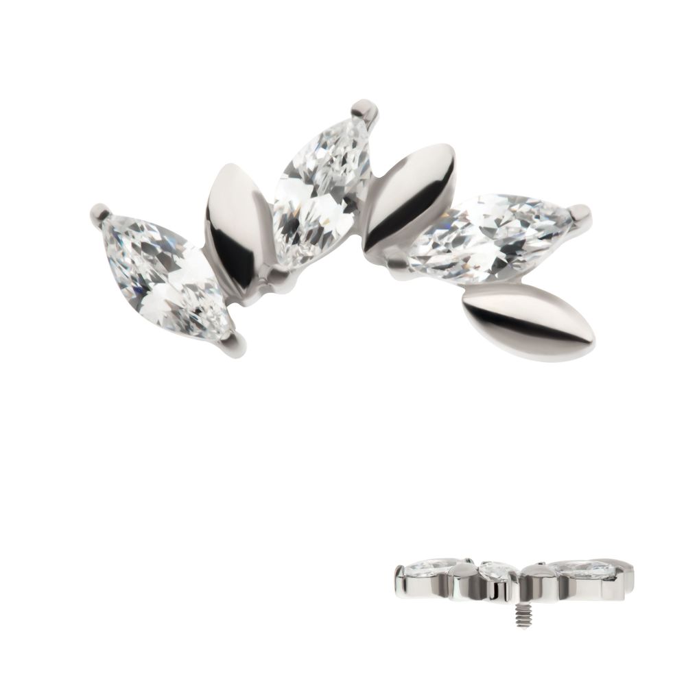 Titanium Internally Threaded Oscillating Marquise CZ Gem 6-Cluster Top