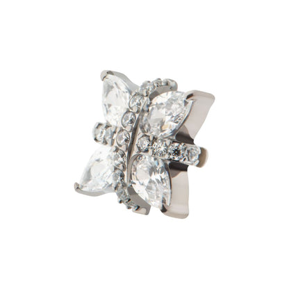 Titanium Internally Threaded Paved CZ Cross with Pronged Marquise CZ Flower Top