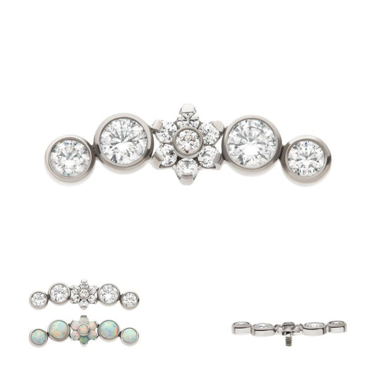Titanium Internally Threaded Prong Set Flower with Bezel Set Round CZ/Opal Cluster Top