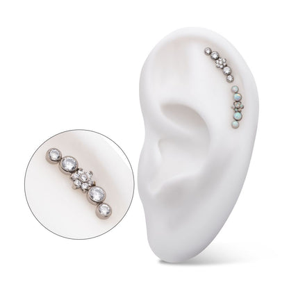 Titanium Internally Threaded Prong Set Flower with Bezel Set Round CZ/Opal Cluster Top