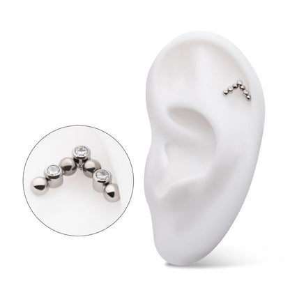 Titanium Internally Threaded Beads & Bezel Set Round CZ Cluster Chevron Top