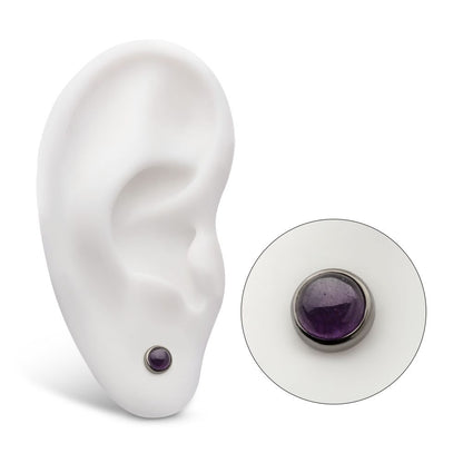 Titanium Internally Threaded Bezel Set Natural Amethyst Stone Top