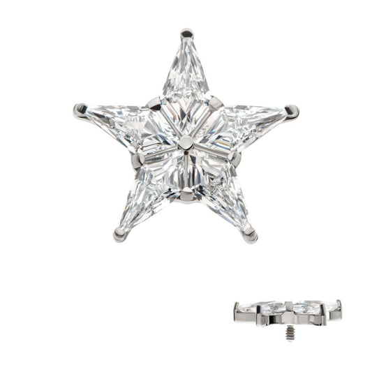 Titanium Internally Threaded Star Top with 5 Prong Set Kite Shape Clear CZ