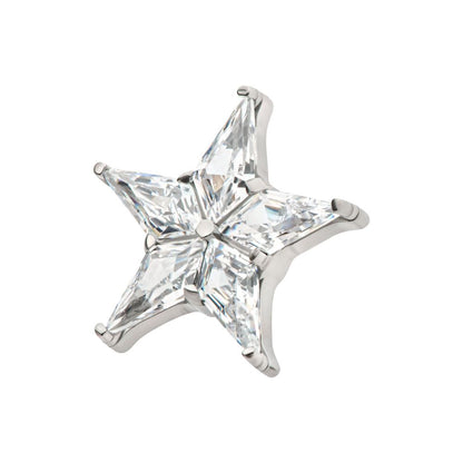 Titanium Internally Threaded Star Top with 5 Prong Set Kite Shape Clear CZ