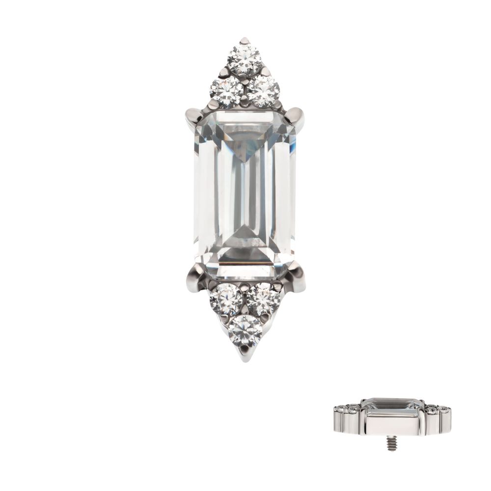 Titanium Internally Threaded Pronged Baguette & Round CZ 7-Cluster Top