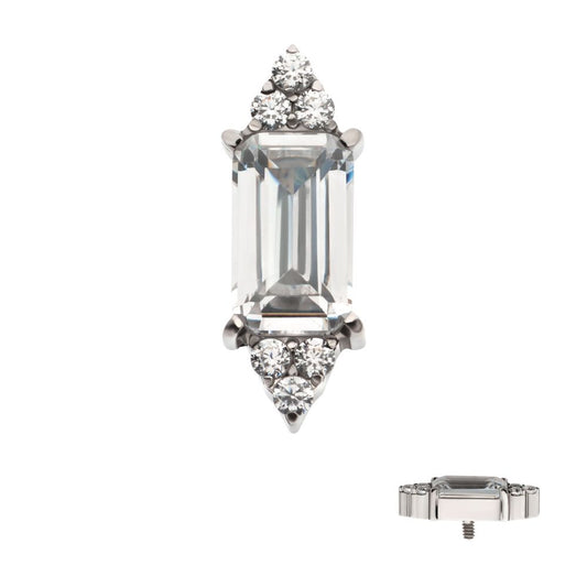 Titanium Internally Threaded Pronged Baguette & Round CZ 7-Cluster Top
