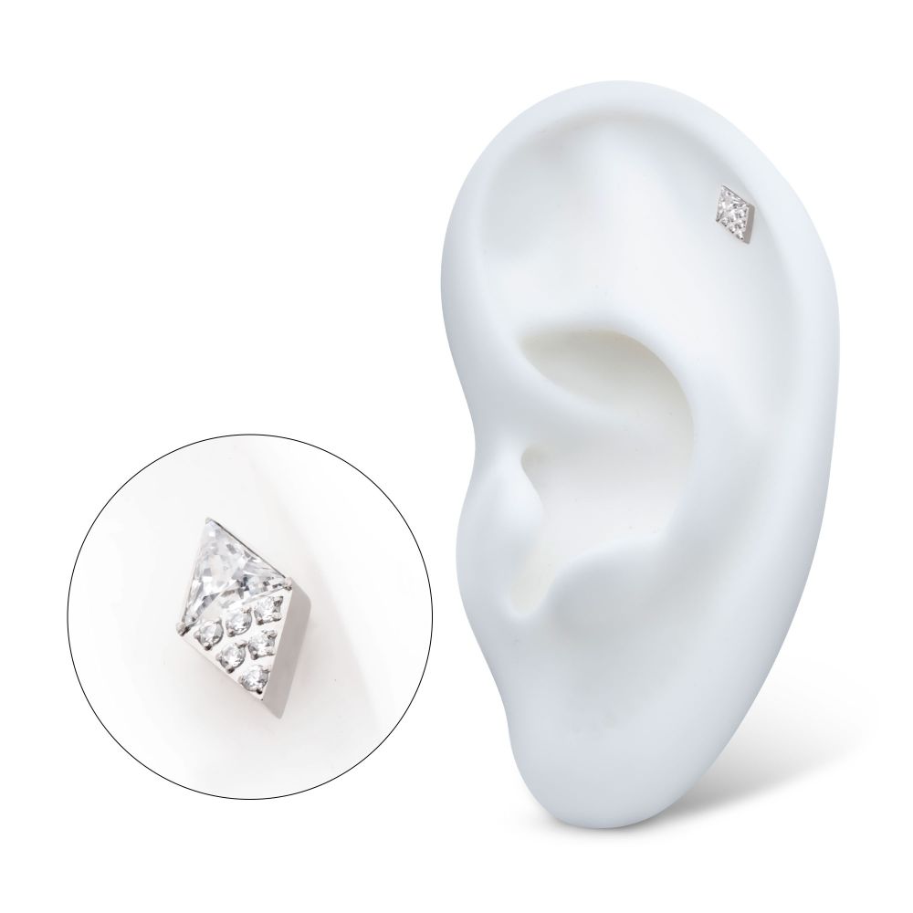 Titanium Internally Threaded Triangle & Round CZ Rhombus Shape Top