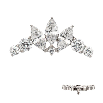 Titanium Internally Threaded Crown Shape Top with Clustered Prong Set Round & Marquise CZ