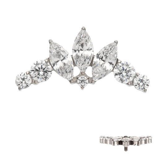 Titanium Internally Threaded Crown Shape Top with Clustered Prong Set Round & Marquise CZ