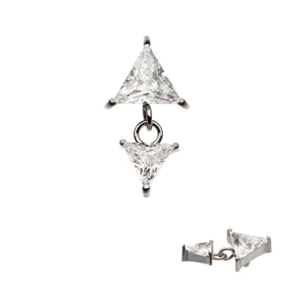 Titanium Internally Threaded Double Triangle Prong Set CZ Dangle Top
