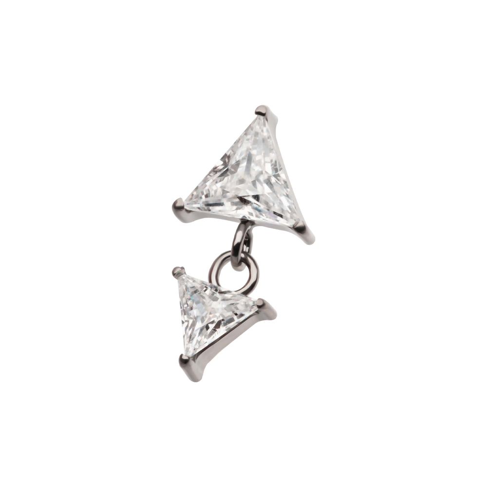 Titanium Internally Threaded Double Triangle Prong Set CZ Dangle Top