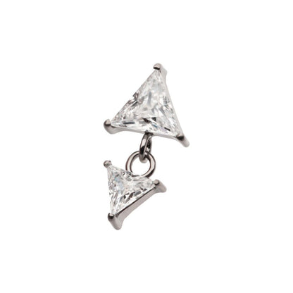 Titanium Internally Threaded Double Triangle Prong Set CZ Dangle Top