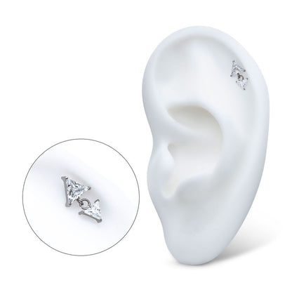 Titanium Internally Threaded Double Triangle Prong Set CZ Dangle Top