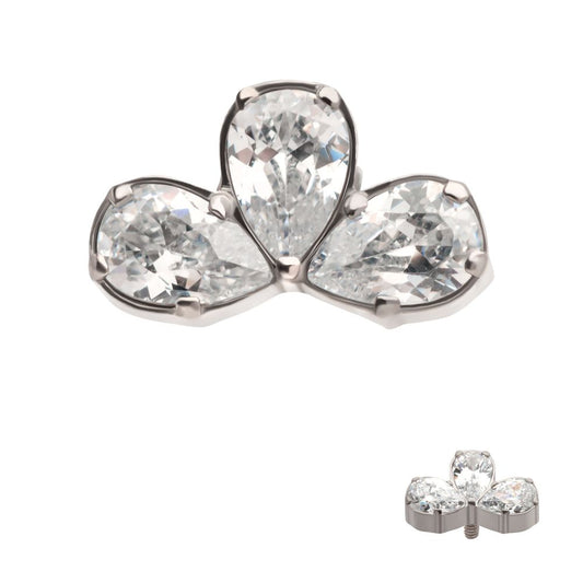 Titanium Internally Threaded Fan Shape Top with 3 Cluster Prong Set Teardrop CZ