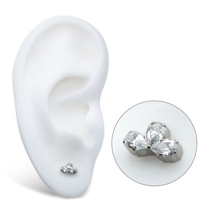 Titanium Internally Threaded Fan Shape Top with 3 Cluster Prong Set Teardrop CZ