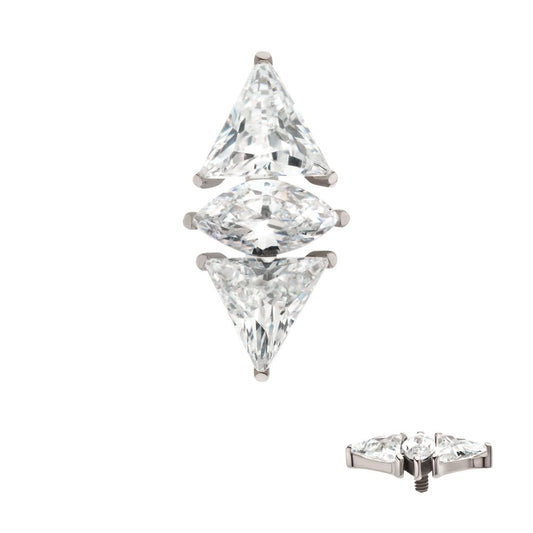 Titanium Internally Threaded 3 Cluster Top with Prong Set Marquise & Triangle CZ