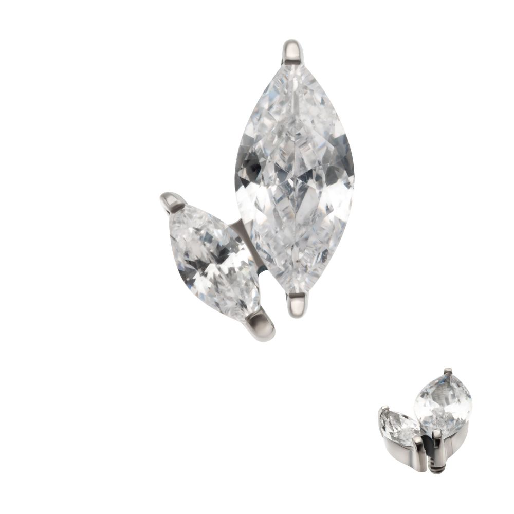 Titanium Internally Threaded Prong Set Marquise CZ 2-Cluster Top